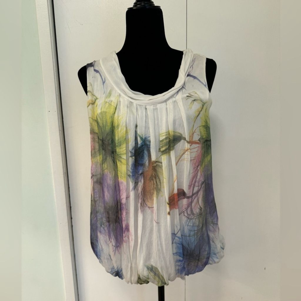 Silk Blend Sleeveless Gauzy Top Small - Picture 9 of 16